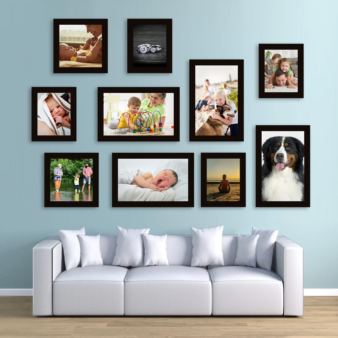 A collection of 10 different pictures in a range of different frame sizes
