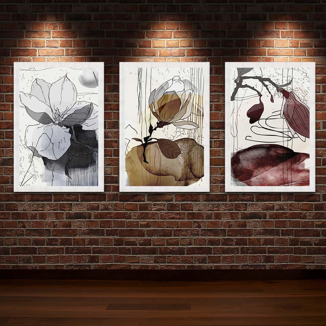 3 Large Size Framed Prints On Wall